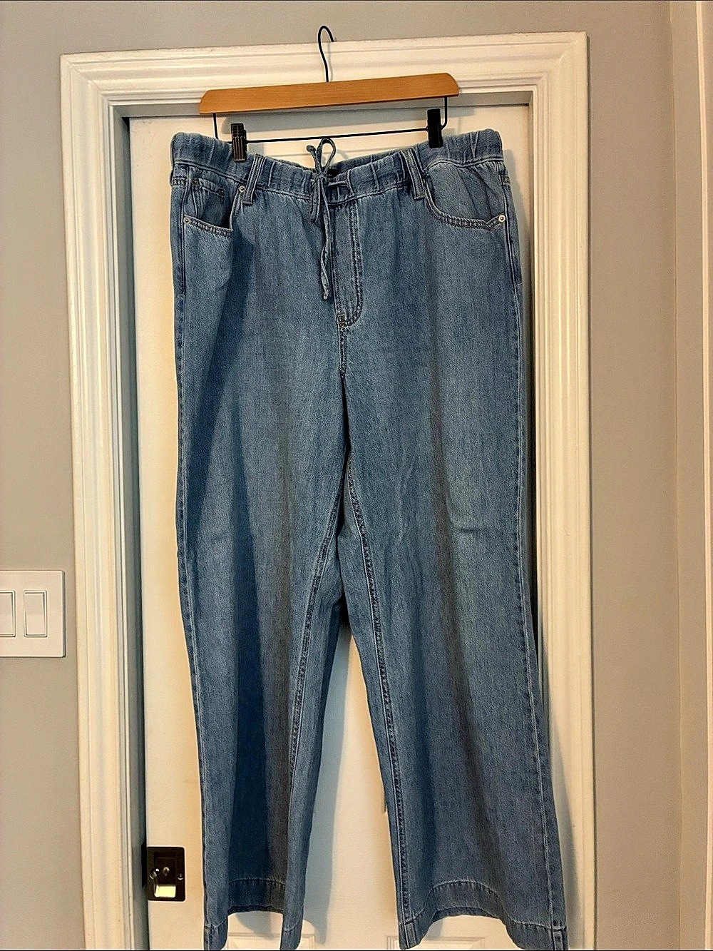 Reitmans Wide-Leg Mid-Rise Jean with Drawstring Blue XL